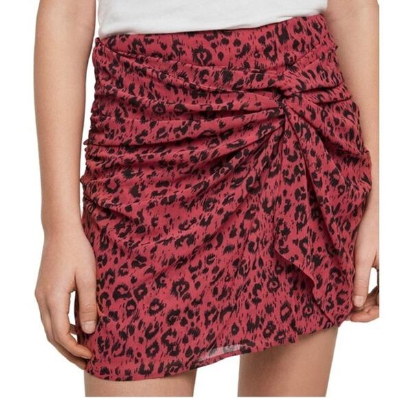 All Saints Bright Pink Leopard Rylie Roar Mini Skirt Revolve Size 0 Animal Print - Picture 1 of 9